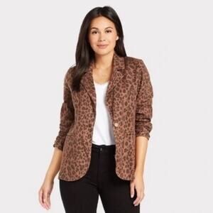 Level 99 Spiced Leopard Linen Blend Blazer Jacket